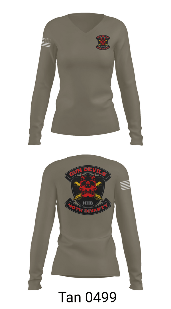 Womens Long Sleeve Vneck Shirt, HHB 40th DIVARTY, Army, Teamtime, Team time, sublimation, custom sports apparel, team uniforms, spirit wear, spiritwear, sports uniforms, custom shirts, team store, custom team store, fundraiser sports, apparel fundraiser