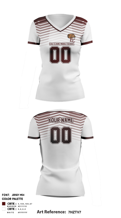 Eau Claire Middle School Volleyball 13905361 Women's Short Sleeve V-neck Shirt - 3