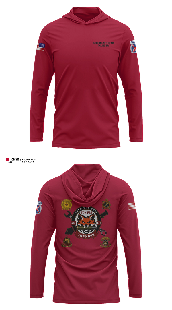 Long Sleeve hooded sunshirt, F FSB, 5-25 FAR, Army, Teamtime, Team time, sublimation, custom sports apparel, team uniforms, spirit wear, spiritwear, sports uniforms, custom shirts, team store, custom team store, fundraiser sports, apparel fundraiser
