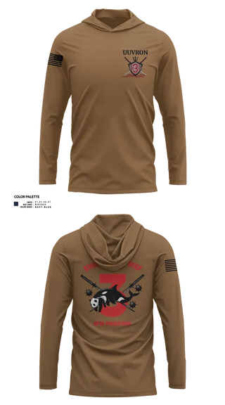 Long Sleeve Performance Shirt with hood, UUVRON THREE, Navy, Teamtime, Team time, sublimation, custom sports apparel, team uniforms, spirit wear, spiritwear, sports uniforms, custom shirts, team store, custom team store, fundraiser sports, apparel fundraiser