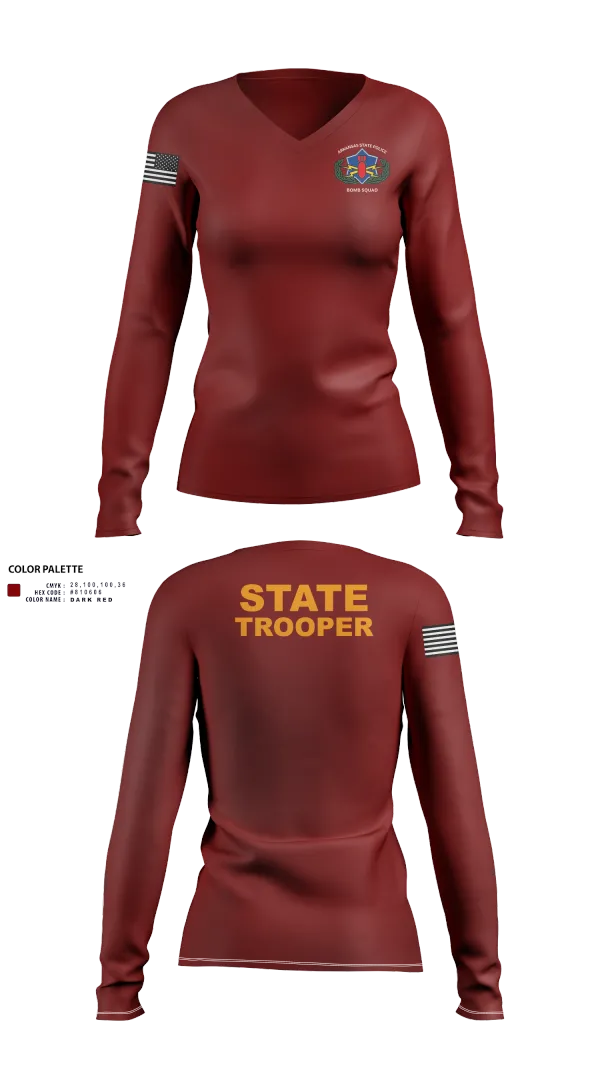 Womens Long Sleeve Vneck Shirt, Arkansas State Police Bomb Squad, , Teamtime, Team time, sublimation, custom sports apparel, team uniforms, spirit wear, spiritwear, sports uniforms, custom shirts, team store, custom team store, fundraiser sports, apparel fundraiser
