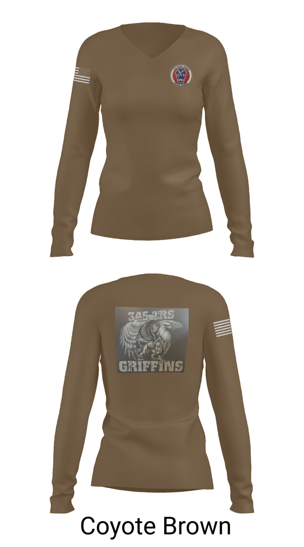 Womens Long Sleeve Vneck Shirt, 345th TRS, , Teamtime, Team time, sublimation, custom sports apparel, team uniforms, spirit wear, spiritwear, sports uniforms, custom shirts, team store, custom team store, fundraiser sports, apparel fundraiser