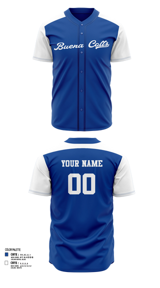 Full Button Baseball Jersey, Buena Colts, Baseball, Teamtime, Team time, sublimation, custom sports apparel, team uniforms, spirit wear, spiritwear, sports uniforms, custom shirts, team store, custom team store, fundraiser sports, apparel fundraiser