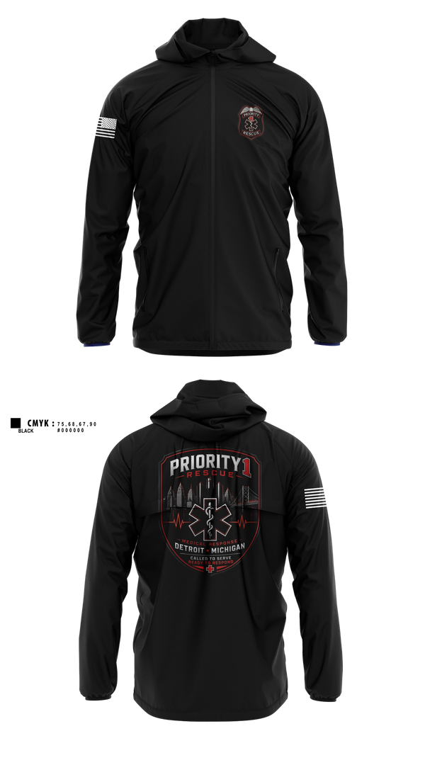 Windbreaker, Priority 1 Rescue, EMS/EMT, Teamtime, Team time, sublimation, custom sports apparel, team uniforms, spirit wear, spiritwear, sports uniforms, custom shirts, team store, custom team store, fundraiser sports, apparel fundraiser