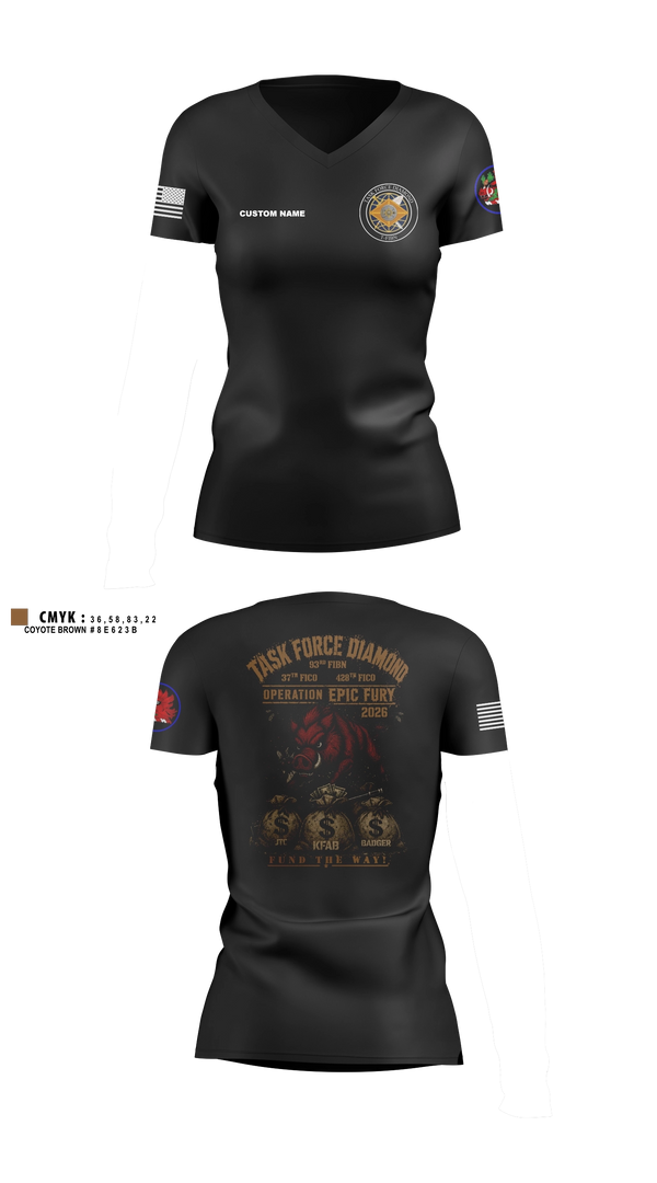 Womens Short Sleeve Vneck Shirt, 93rd Finance Battalion, National Guard, Teamtime, Team time, sublimation, custom sports apparel, team uniforms, spirit wear, spiritwear, sports uniforms, custom shirts, team store, custom team store, fundraiser sports, apparel fundraiser