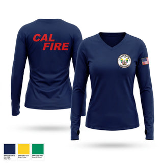 Womens Long Sleeve Vneck Shirt, CAL FIRE, Fire Department, Teamtime, Team time, sublimation, custom sports apparel, team uniforms, spirit wear, spiritwear, sports uniforms, custom shirts, team store, custom team store, fundraiser sports, apparel fundraiser