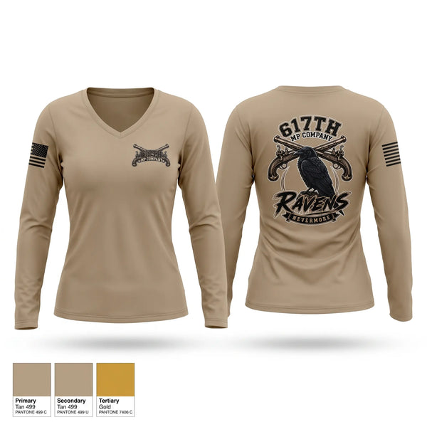Womens Long Sleeve Vneck Shirt, 617th MP Co, Army, Teamtime, Team time, sublimation, custom sports apparel, team uniforms, spirit wear, spiritwear, sports uniforms, custom shirts, team store, custom team store, fundraiser sports, apparel fundraiser
