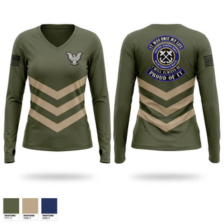 Womens Long Sleeve Vneck Shirt, USS Forrestal, Navy, Teamtime, Team time, sublimation, custom sports apparel, team uniforms, spirit wear, spiritwear, sports uniforms, custom shirts, team store, custom team store, fundraiser sports, apparel fundraiser