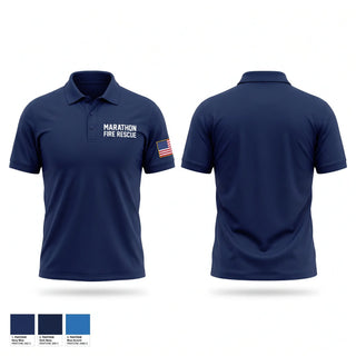 Short Sleeve Performance Polo, Marathon Fire Rescue, Fire Department, Teamtime, Team time, sublimation, custom sports apparel, team uniforms, spirit wear, spiritwear, sports uniforms, custom shirts, team store, custom team store, fundraiser sports, apparel fundraiser