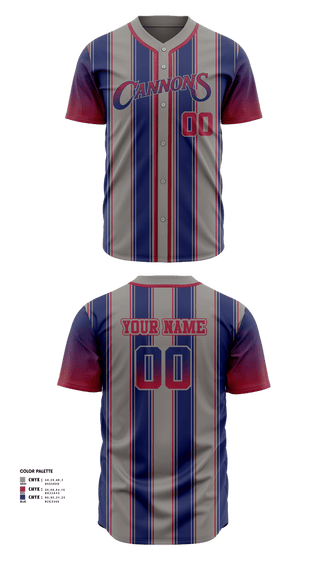 Full Button Baseball Jersey, CANNONS, Baseball, Teamtime, Team time, sublimation, custom sports apparel, team uniforms, spirit wear, spiritwear, sports uniforms, custom shirts, team store, custom team store, fundraiser sports, apparel fundraiser