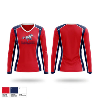 Womens Long Sleeve Vneck Shirt, Plaza Park Pacers, Cross Country, Teamtime, Team time, sublimation, custom sports apparel, team uniforms, spirit wear, spiritwear, sports uniforms, custom shirts, team store, custom team store, fundraiser sports, apparel fundraiser