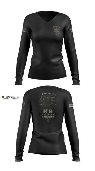 Womens Long Sleeve Vneck Shirt, Tulare County Sheriff K-9 Unit, Police, Teamtime, Team time, sublimation, custom sports apparel, team uniforms, spirit wear, spiritwear, sports uniforms, custom shirts, team store, custom team store, fundraiser sports, apparel fundraiser
