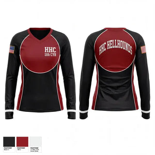 Womens Long Sleeve Vneck Shirt, HHC, 11th CYB, Army, Teamtime, Team time, sublimation, custom sports apparel, team uniforms, spirit wear, spiritwear, sports uniforms, custom shirts, team store, custom team store, fundraiser sports, apparel fundraiser