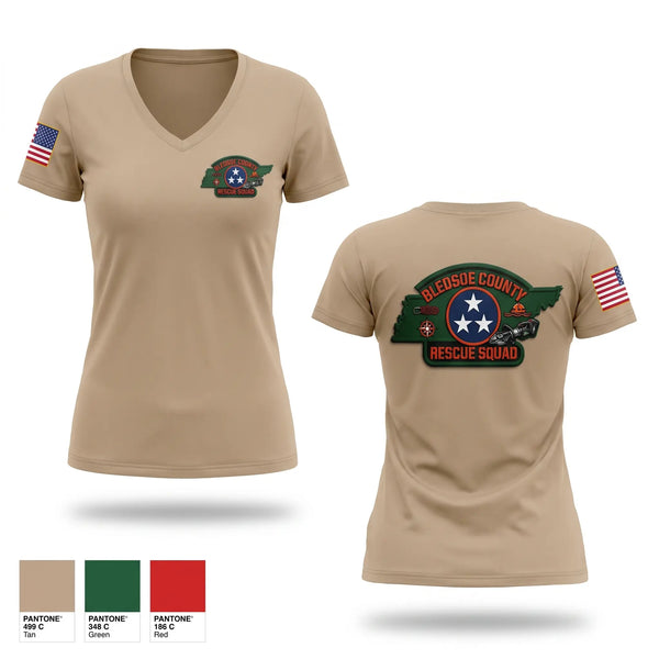Womens Short Sleeve Vneck Shirt, Bledsoe County Rescue Squad, Fire Department, Teamtime, Team time, sublimation, custom sports apparel, team uniforms, spirit wear, spiritwear, sports uniforms, custom shirts, team store, custom team store, fundraiser sports, apparel fundraiser