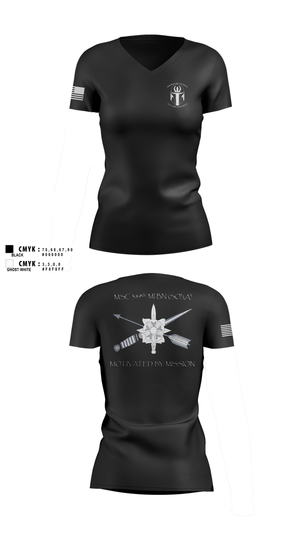 Womens Short Sleeve Vneck Shirt, MSC 389th MI BN (SO) (A), Army, Teamtime, Team time, sublimation, custom sports apparel, team uniforms, spirit wear, spiritwear, sports uniforms, custom shirts, team store, custom team store, fundraiser sports, apparel fundraiser