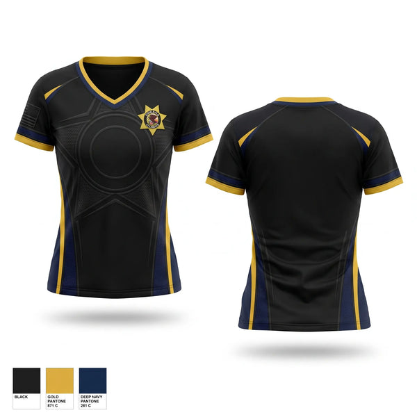 Womens Short Sleeve Vneck Shirt, Roxana PD, Police, Teamtime, Team time, sublimation, custom sports apparel, team uniforms, spirit wear, spiritwear, sports uniforms, custom shirts, team store, custom team store, fundraiser sports, apparel fundraiser
