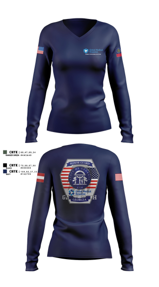 Womens Long Sleeve Vneck Shirt, GMR Georgia Honor Guard, EMS/EMT, Teamtime, Team time, sublimation, custom sports apparel, team uniforms, spirit wear, spiritwear, sports uniforms, custom shirts, team store, custom team store, fundraiser sports, apparel fundraiser