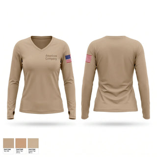 Womens Long Sleeve Vneck Shirt, America's Company, Army, Teamtime, Team time, sublimation, custom sports apparel, team uniforms, spirit wear, spiritwear, sports uniforms, custom shirts, team store, custom team store, fundraiser sports, apparel fundraiser