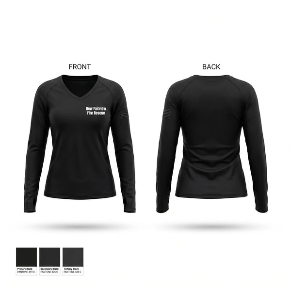Womens Long Sleeve Vneck Shirt, New Fairview Fire Rescue, Fire Department, Teamtime, Team time, sublimation, custom sports apparel, team uniforms, spirit wear, spiritwear, sports uniforms, custom shirts, team store, custom team store, fundraiser sports, apparel fundraiser
