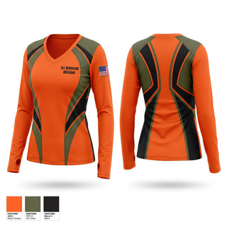 Womens Long Sleeve Vneck Shirt, 1ST Armored Division, Army, Teamtime, Team time, sublimation, custom sports apparel, team uniforms, spirit wear, spiritwear, sports uniforms, custom shirts, team store, custom team store, fundraiser sports, apparel fundraiser