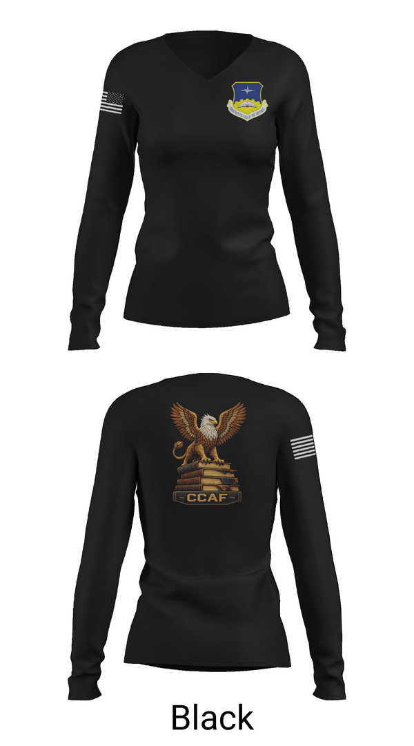 Womens Long Sleeve Vneck Shirt, CCAF, Air Force, Teamtime, Team time, sublimation, custom sports apparel, team uniforms, spirit wear, spiritwear, sports uniforms, custom shirts, team store, custom team store, fundraiser sports, apparel fundraiser