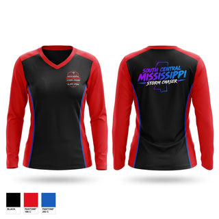 Womens Long Sleeve Vneck Shirt, South central Mississippi storm chasers, , Teamtime, Team time, sublimation, custom sports apparel, team uniforms, spirit wear, spiritwear, sports uniforms, custom shirts, team store, custom team store, fundraiser sports, apparel fundraiser