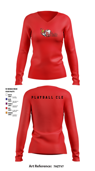Womens Long Sleeve Vneck Shirt, B Buzz Baseball League, Baseball, Teamtime, Team time, sublimation, custom sports apparel, team uniforms, spirit wear, spiritwear, sports uniforms, custom shirts, team store, custom team store, fundraiser sports, apparel fundraiser