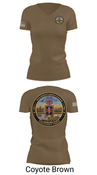 Womens Short Sleeve Vneck Shirt, 387th Medical Logistics Company, Army, Teamtime, Team time, sublimation, custom sports apparel, team uniforms, spirit wear, spiritwear, sports uniforms, custom shirts, team store, custom team store, fundraiser sports, apparel fundraiser