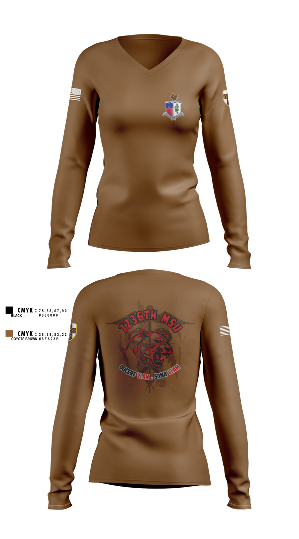 Womens Long Sleeve Vneck Shirt, 7236 Medical Support Unit, Army, Teamtime, Team time, sublimation, custom sports apparel, team uniforms, spirit wear, spiritwear, sports uniforms, custom shirts, team store, custom team store, fundraiser sports, apparel fundraiser