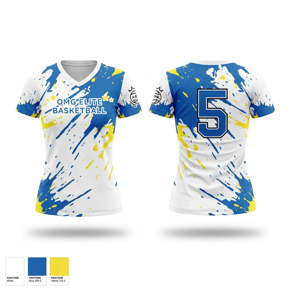 Womens Short Sleeve Vneck Shirt, OMG ELITE, Men's Basketball, Teamtime, Team time, sublimation, custom sports apparel, team uniforms, spirit wear, spiritwear, sports uniforms, custom shirts, team store, custom team store, fundraiser sports, apparel fundraiser