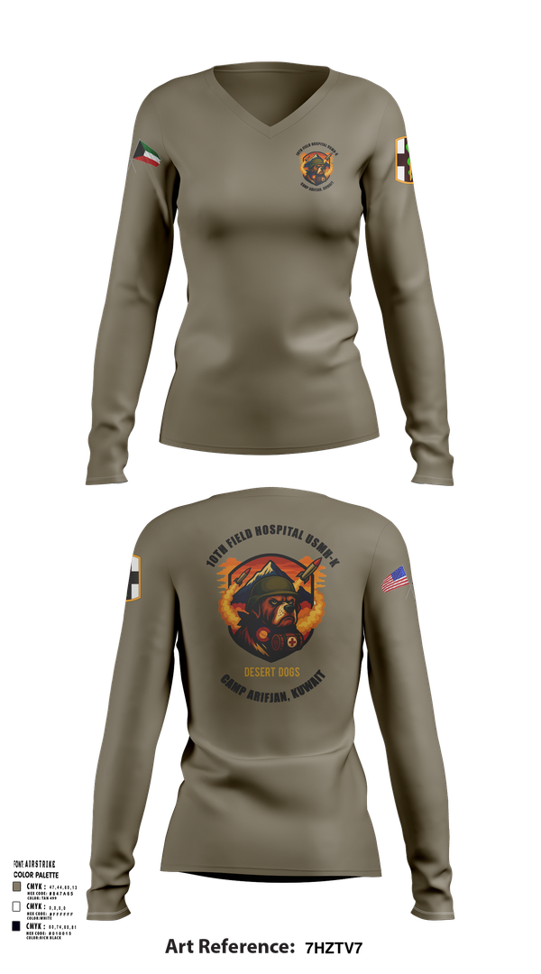 Womens Long Sleeve Vneck Shirt, 10th Field Hospital (FWD), , Teamtime, Team time, sublimation, custom sports apparel, team uniforms, spirit wear, spiritwear, sports uniforms, custom shirts, team store, custom team store, fundraiser sports, apparel fundraiser