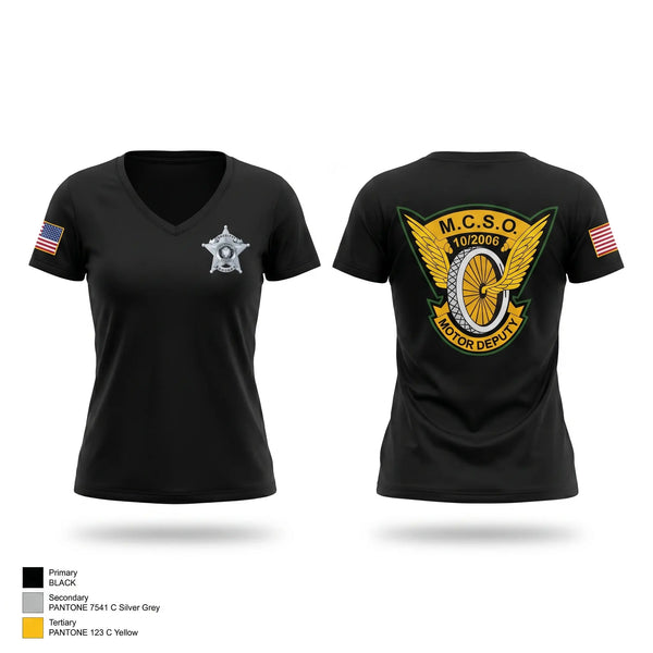 Womens Short Sleeve Vneck Shirt, MCSO MOTORS, Police, Teamtime, Team time, sublimation, custom sports apparel, team uniforms, spirit wear, spiritwear, sports uniforms, custom shirts, team store, custom team store, fundraiser sports, apparel fundraiser