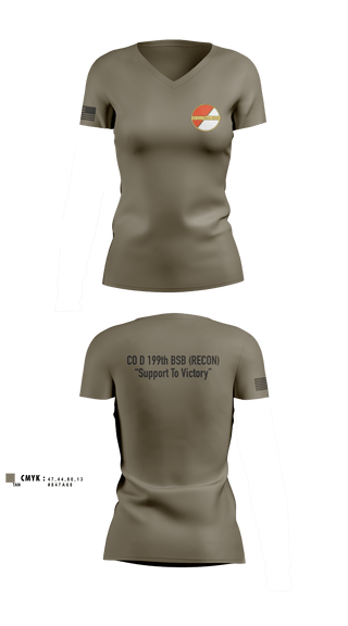 Women's Short Sleeve Vneck Shirt, Co D 199TH BSB RECON, National Guard, Teamtime, Team time, sublimation, custom sports apparel, team uniforms, spirit wear, spiritwear, sports uniforms, custom shirts, team store, custom team store, fundraiser sports, apparel fundraiser