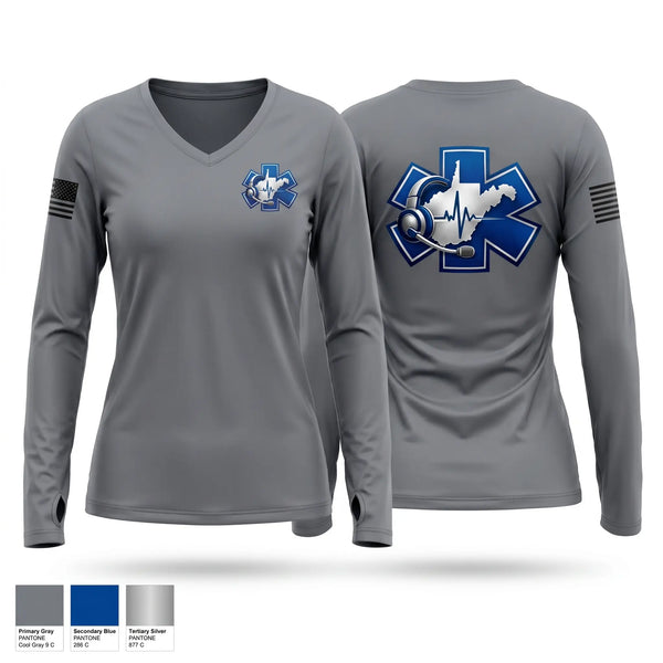 Womens Long Sleeve Vneck Shirt, Charleston MEDBASE, EMS/EMT, Teamtime, Team time, sublimation, custom sports apparel, team uniforms, spirit wear, spiritwear, sports uniforms, custom shirts, team store, custom team store, fundraiser sports, apparel fundraiser
