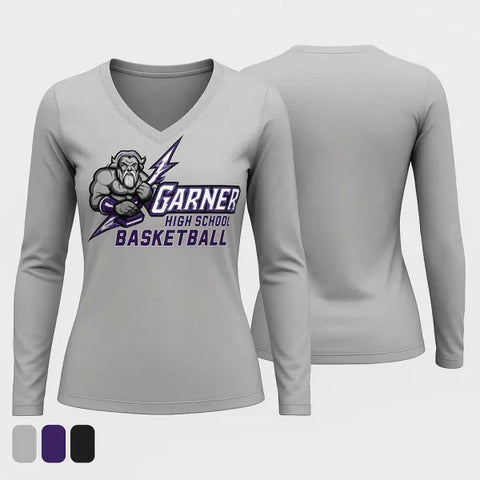 Womens Long Sleeve Vneck Shirt, South Garner High School Basketball, Women's Basketball, Teamtime, Team time, sublimation, custom sports apparel, team uniforms, spirit wear, spiritwear, sports uniforms, custom shirts, team store, custom team store, fundraiser sports, apparel fundraiser