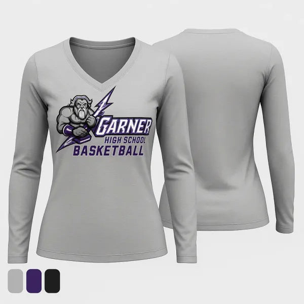 Womens Long Sleeve Vneck Shirt, South Garner High School Basketball, Women's Basketball, Teamtime, Team time, sublimation, custom sports apparel, team uniforms, spirit wear, spiritwear, sports uniforms, custom shirts, team store, custom team store, fundraiser sports, apparel fundraiser