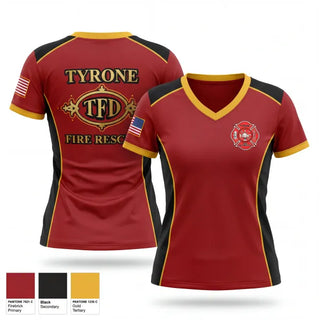 Womens Short Sleeve Vneck Shirt, Tyrone Fire Department, Fire Department, Teamtime, Team time, sublimation, custom sports apparel, team uniforms, spirit wear, spiritwear, sports uniforms, custom shirts, team store, custom team store, fundraiser sports, apparel fundraiser