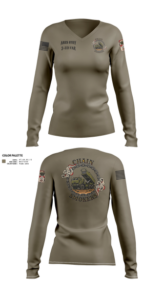 Womens Long Sleeve Vneck Shirt, 1/A/3-321 FAR, Army, Teamtime, Team time, sublimation, custom sports apparel, team uniforms, spirit wear, spiritwear, sports uniforms, custom shirts, team store, custom team store, fundraiser sports, apparel fundraiser