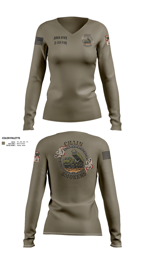 Womens Long Sleeve Vneck Shirt, 1/A/3-321 FAR, Army, Teamtime, Team time, sublimation, custom sports apparel, team uniforms, spirit wear, spiritwear, sports uniforms, custom shirts, team store, custom team store, fundraiser sports, apparel fundraiser