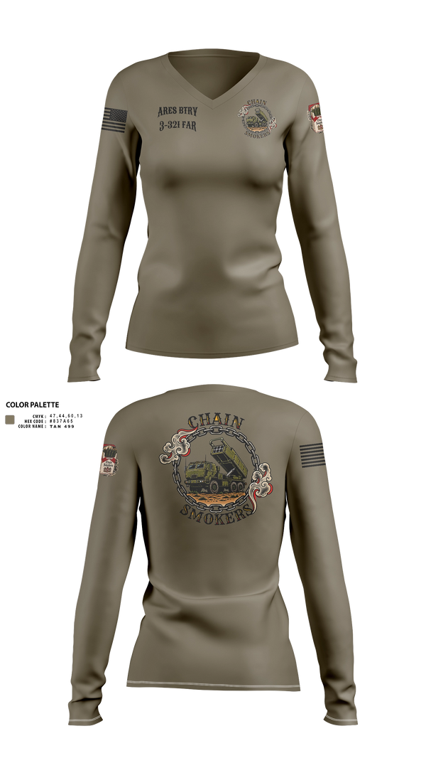 Womens Long Sleeve Vneck Shirt, 1/A/3-321 FAR, Army, Teamtime, Team time, sublimation, custom sports apparel, team uniforms, spirit wear, spiritwear, sports uniforms, custom shirts, team store, custom team store, fundraiser sports, apparel fundraiser