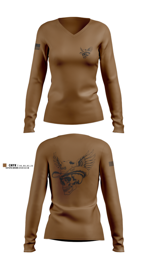 Womens Long Sleeve Vneck Shirt, HHB FMT, Army, Teamtime, Team time, sublimation, custom sports apparel, team uniforms, spirit wear, spiritwear, sports uniforms, custom shirts, team store, custom team store, fundraiser sports, apparel fundraiser