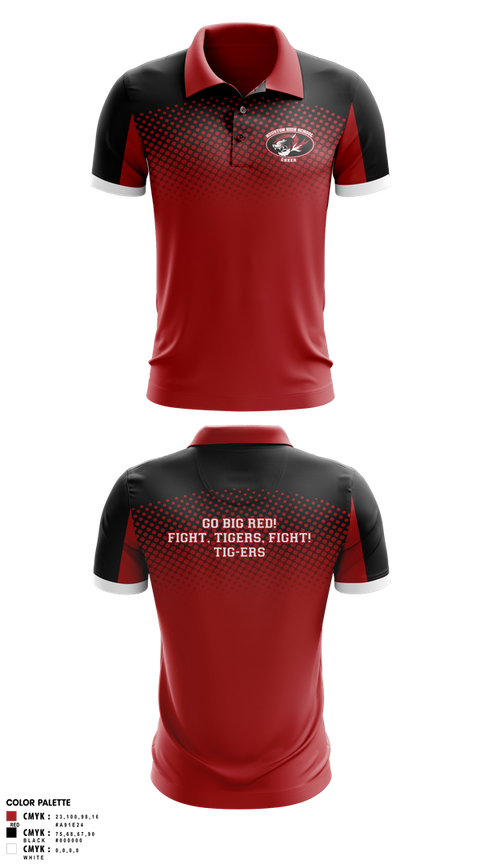 Short Sleeve Performance Polo, Houston High School Cheer, Cheer, Teamtime, Team time, sublimation, custom sports apparel, team uniforms, spirit wear, spiritwear, sports uniforms, custom shirts, team store, custom team store, fundraiser sports, apparel fundraiser