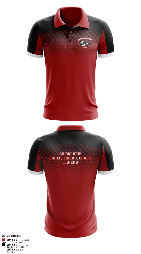 Short Sleeve Performance Polo, Houston High School Cheer, Cheer, Teamtime, Team time, sublimation, custom sports apparel, team uniforms, spirit wear, spiritwear, sports uniforms, custom shirts, team store, custom team store, fundraiser sports, apparel fundraiser
