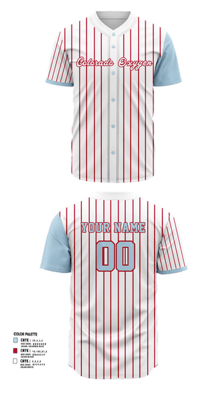 Full Button Baseball Jersey, Colorado Oxygen, Baseball, Teamtime, Team time, sublimation, custom sports apparel, team uniforms, spirit wear, spiritwear, sports uniforms, custom shirts, team store, custom team store, fundraiser sports, apparel fundraiser