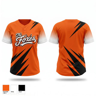 Two Button Softball Jersey, Foxes Fastpitch, Softball, Teamtime, Team time, sublimation, custom sports apparel, team uniforms, spirit wear, spiritwear, sports uniforms, custom shirts, team store, custom team store, fundraiser sports, apparel fundraiser