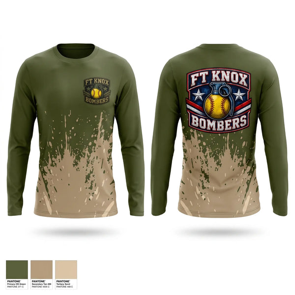 Long Sleeve Performance Shirt, Fort Knox Bombers, Softball, Teamtime, Team time, sublimation, custom sports apparel, team uniforms, spirit wear, spiritwear, sports uniforms, custom shirts, team store, custom team store, fundraiser sports, apparel fundraiser