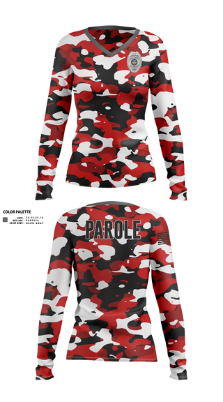 Womens Long Sleeve Vneck Shirt, Adult Parole Authority, Police, Teamtime, Team time, sublimation, custom sports apparel, team uniforms, spirit wear, spiritwear, sports uniforms, custom shirts, team store, custom team store, fundraiser sports, apparel fundraiser