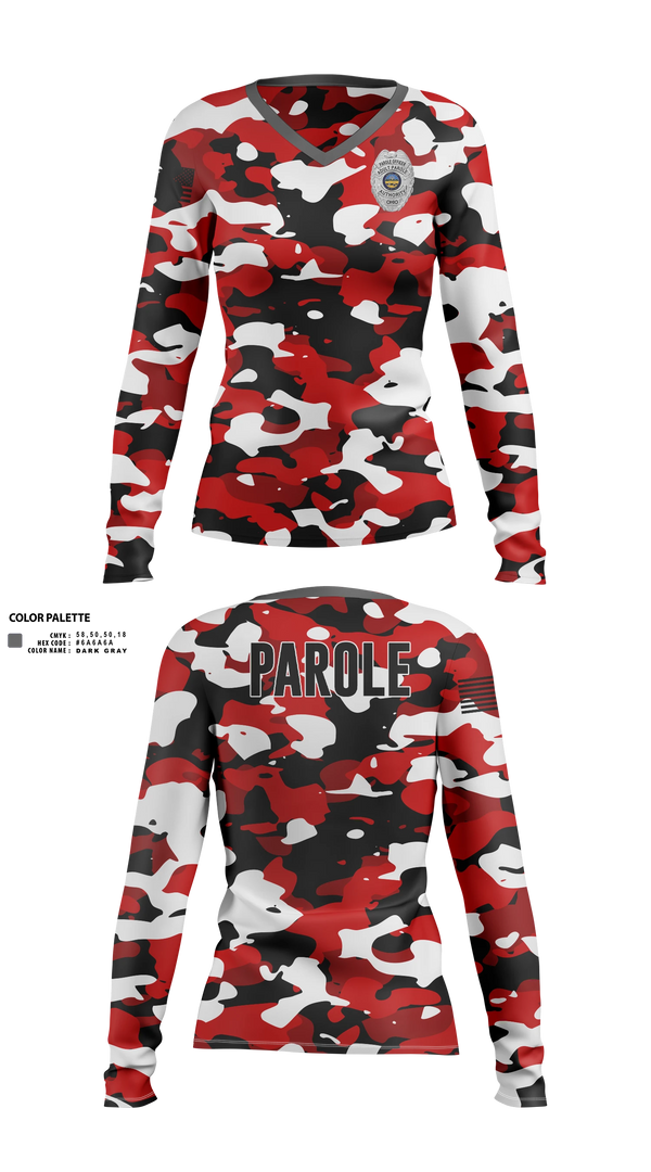 Womens Long Sleeve Vneck Shirt, Adult Parole Authority, Police, Teamtime, Team time, sublimation, custom sports apparel, team uniforms, spirit wear, spiritwear, sports uniforms, custom shirts, team store, custom team store, fundraiser sports, apparel fundraiser