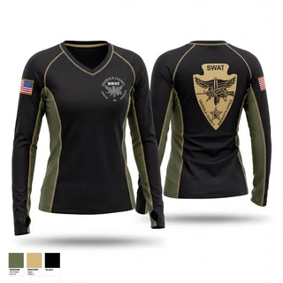 Womens Long Sleeve Vneck Shirt, Osceola County SWAT 2, Police, Teamtime, Team time, sublimation, custom sports apparel, team uniforms, spirit wear, spiritwear, sports uniforms, custom shirts, team store, custom team store, fundraiser sports, apparel fundraiser