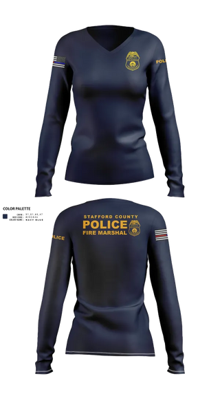 Womens Long Sleeve Vneck Shirt, Stafford County Fire Marshal's Office, Police, Teamtime, Team time, sublimation, custom sports apparel, team uniforms, spirit wear, spiritwear, sports uniforms, custom shirts, team store, custom team store, fundraiser sports, apparel fundraiser